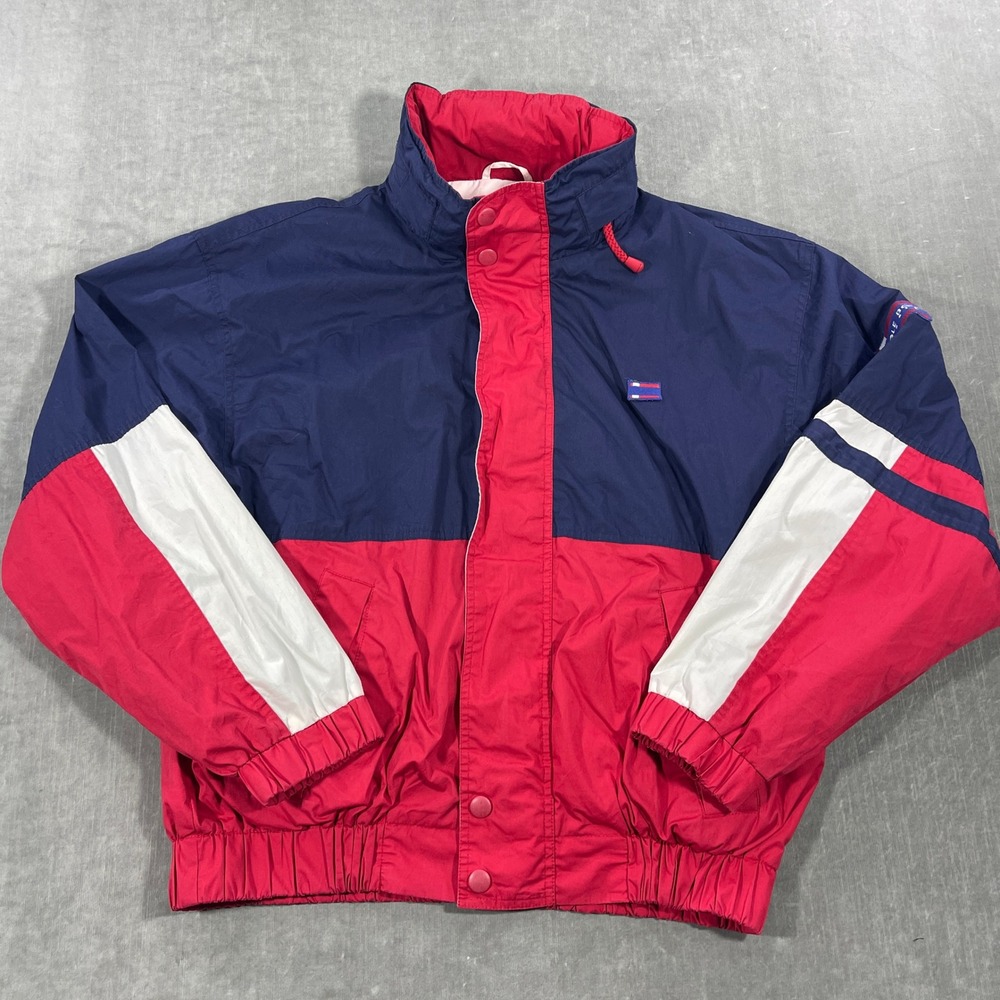 Vintage Bugle Boy Classics Mens Large Red Navy Blue Full Zip Windbreaker‎ Jacket